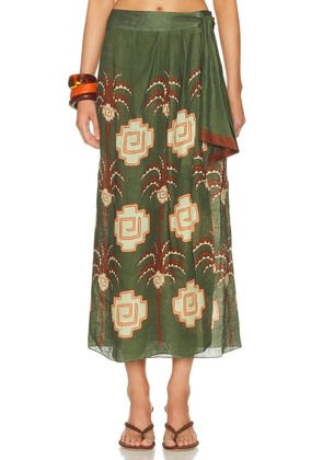 Johanna Ortiz Amazon Echoes Wrap Skirt in Green  Chocolate  & Pink - Dark Green. Size 0 (also in 2, 6).