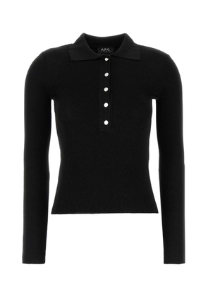 A. P.C. Black Viscose Blend Polo Shirt