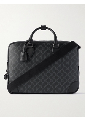 Gucci - Leather-Trimmed Monogrammed Coated-Canvas Briefcase - Men - Black