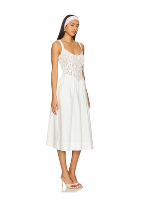 For Love & Lemons Blossom Lace Midi Dress in White. Size M. Also in L, S, XS.