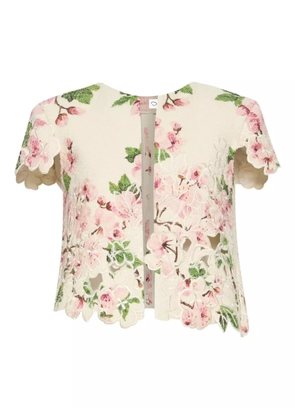 Oscar de la Renta floral-embroidered cropped jacket - Neutrals