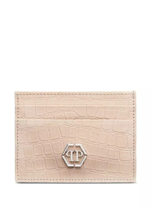 Philipp Plein crocodile-print logo-plaque cardholder - Neutrals