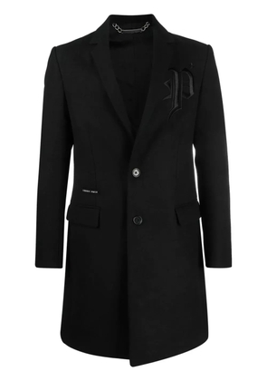Philipp Plein embroidered-logo single-breasted coat - Black