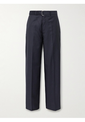 Officine Générale - Nash Wide-Leg Belted Pinstriped Virgin Wool-Twill Suit Trousers - Men - Blue - IT 44