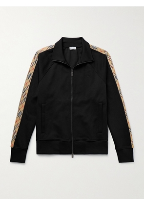 Burberry - Checked Jacquard-Trimmed Logo-Embroidered Tech-Jersey Track Jacket - Men - Black - S