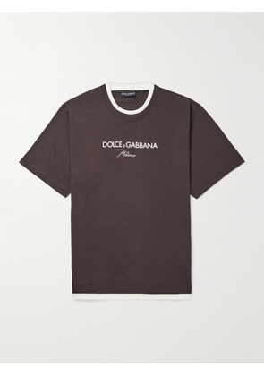 Dolce&Gabbana - Logo-Embroidered Cotton-Jersey T-Shirt - Men - Brown - IT 44