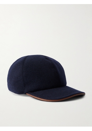 Kiton - Leather-Trimmed Cashmere Baseball Cap - Men - Blue