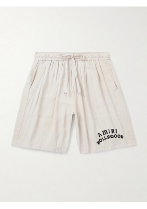 AMIRI - Hollywood Straight-Leg Logo-Flocked Modal-Blend Drawstring Shorts - Men - Neutrals - XS