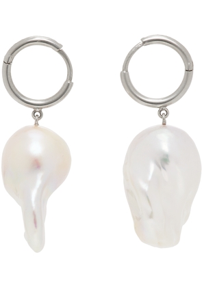 Simone Rocha Silver Baroque Pearl Hoop Earrings