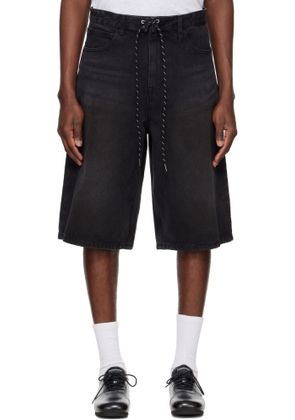 Solid Homme Black Drawstring Denim Shorts
