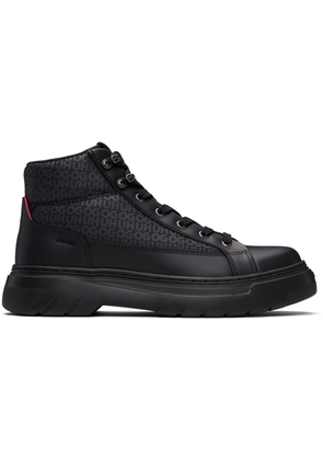 Hugo Black Printed-Logo Faux-Leather Boots