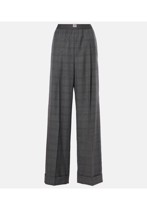 Miu Miu Checked wool grain de poudre wide-leg pants