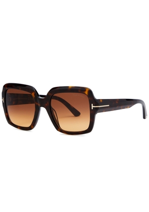 Tom Ford Kaya Square-frame Sunglasses, Sunglasses, Square Frame, Brown Havana, Designer Engraved Lenses, 100% UV Protection - One Size
