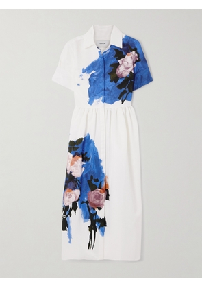 Erdem - Gathered Floral-print Cotton-blend Faille Midi Dress - Blue - UK 4,UK 6,UK 8,UK 10,UK 12,UK 14,UK 16,UK 18,UK 20,UK 22