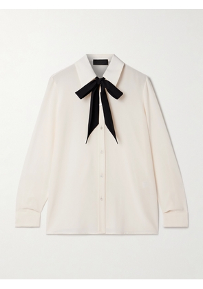 Nili Lotan - Hanford Pussy-bow Two-tone Silk Crepe De Chine Blouse - Ivory - x small,small,medium,large,x large