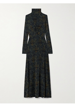 Ulla Johnson - Koa Ruched Printed Stretch-jersey Turtleneck Maxi Dress - Green - x small,small,medium,large,x large