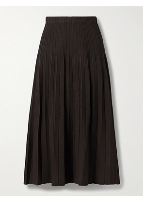 STAUD - Lena Pleated Ribbed-knit Midi Skirt - Brown - x small,small,medium,large,x large