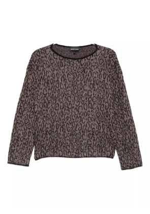 Emporio Armani leopard-print crew-neck sweater - Brown