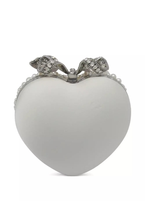 Self-Portrait pearl-embellished heart clutch bag - White