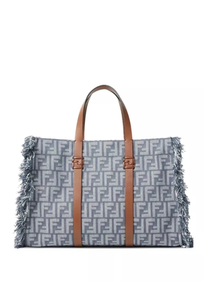 FENDI Summer FF-logo frayed tote bag - Blue