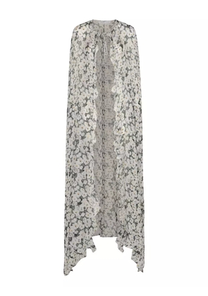 Raquel Diniz floral-print ruffled cape - White