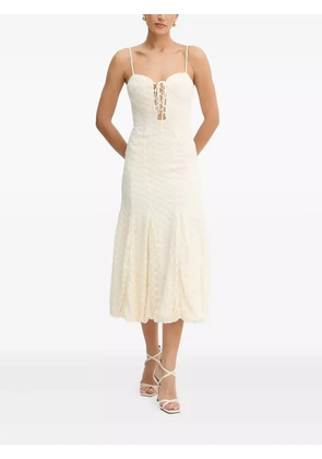 Bardot lace-up floral midi dress - White