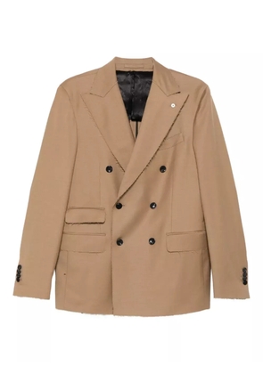 L.B.M. 1911 double-breasted frayed-edge blazer - Brown