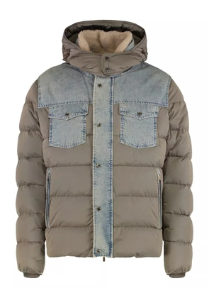 Moorer Teve denim-panel hooded down jacket - Green