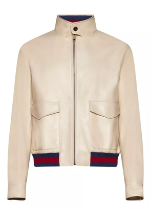 Gucci Web-collar leather jacket - Neutrals