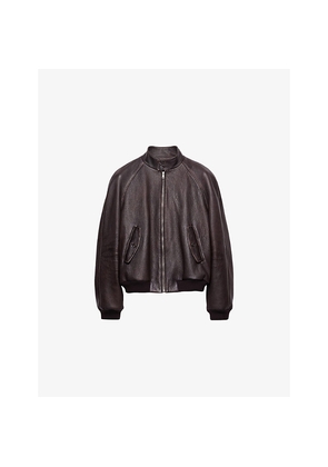 Mens Prada Triangle-Patch Leather Bomber Jacket