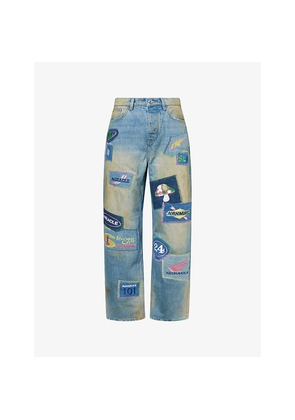 Mens Nahmias Patch Straight-Leg Denim Jeans