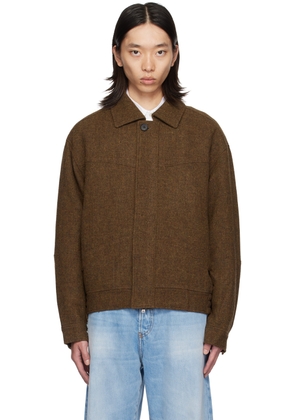 lesugiatelier Brown Herringbone Bomber Jacket