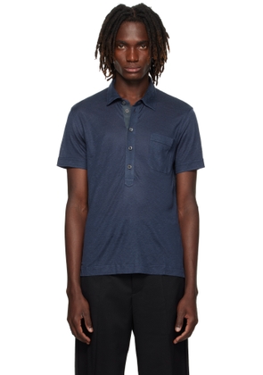 TOM FORD Navy Silk & Linen Polo