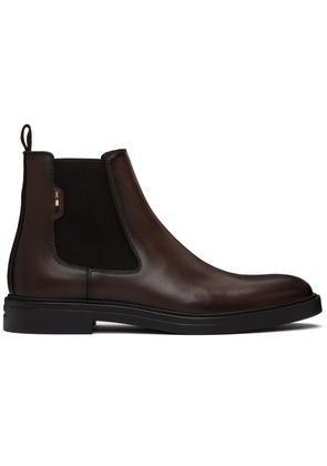 BOSS Brown Signature Stripe Leather Chelsea Boots