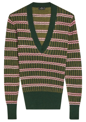 Etro Women's Brown Striped Knit Designer V-neck Jumper UK14 / L - 46 (UK14 / L)