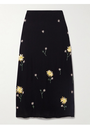 STAUD - Angela Bead-embellished Crepe De Chine Midi Skirt - Black - US0,US2,US4,US6,US8,US10,US12,US14,US16