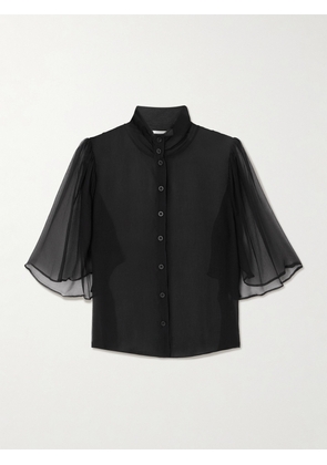 FRAME - Flutter Silk-chiffon Blouse - Black - x small,small,medium,large,x large