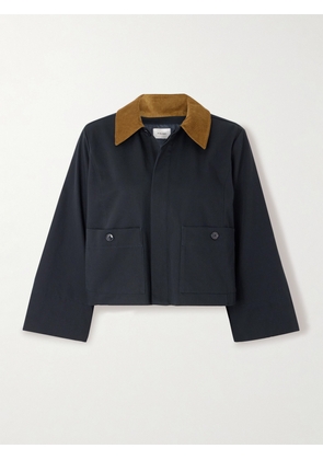 FRAME - Corduroy-trimmed Cotton-twill Jacket - Blue - x small,small,medium,large,x large