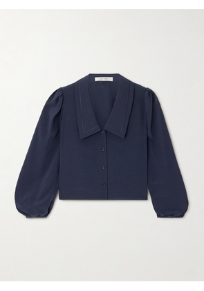 FRAME - Sailor Embroidered Silk Blouse - Blue - x small,small,medium,large,x large,xx large