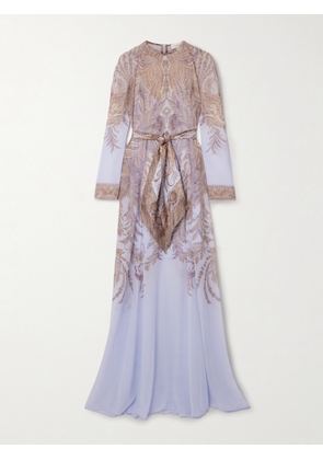 Zimmermann - Belted Printed Chiffon Maxi Dress - Purple - 00,0,1,2,3,4
