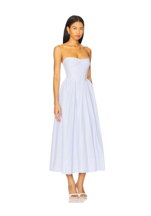 Bardot Lola Corset Stripe Midi Dress in Baby Blue. Size 10. Also in 12, 2, 4, 6, 8.