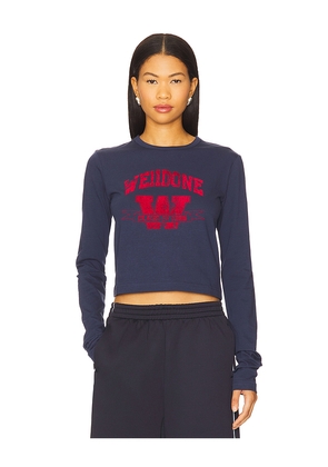 WE11DONE Print Long-sleeved T-shirt in Navy. Size L. Also in M, S, XS.