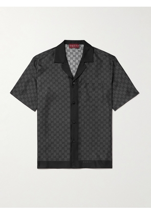 Gucci - Camp-Collar Logo-Print Silk-Satin Shirt - Men - Gray - IT 48