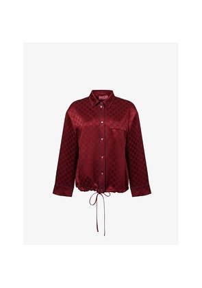Womens Gucci Monogram-Pattern Drawstring-Hem Satin Shirt