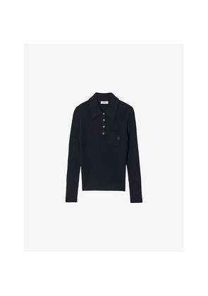 Womens Sandro Long-Sleeved Polo-Collar Knitted Jumper