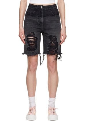 Givenchy Black Distressed Denim Shorts