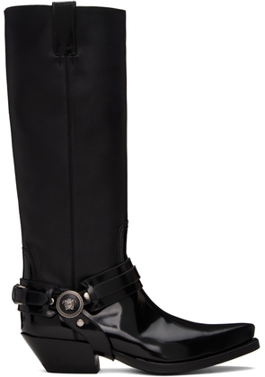 Versace Black Texano Knee-High Tall Boots