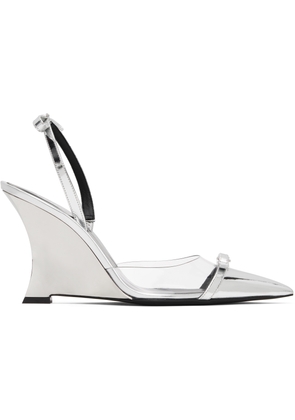 Versace Silver Gianni Ribbon Metallic Wedge 95mm Heels