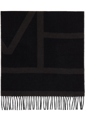 TOTEME Black Monogram Jacquard Wool Scarf