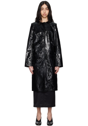 TOTEME Black Croco-Embossed Leather Coat
